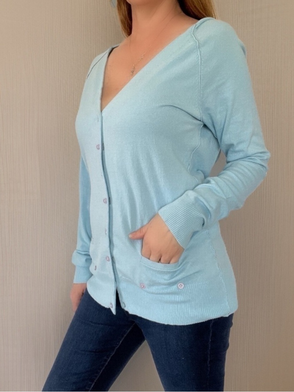 NWT Anthropologie Moth Hooded Cardigan Robin’s Egg Blue Lavender Buttons